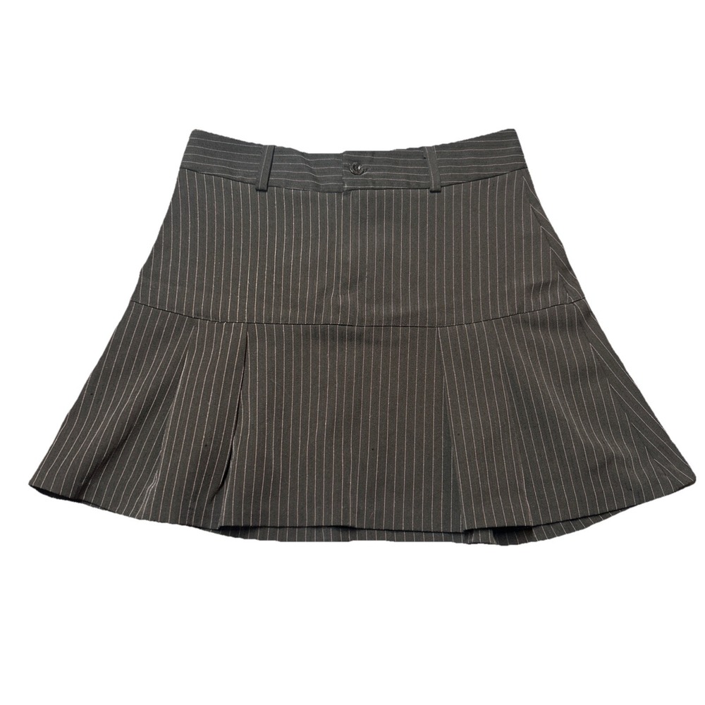 Y2K Low Rise Black Pinstripe Mini Skirt Drop Waist Pleated 2000s Office Core 3